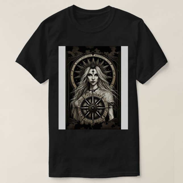 T-shirt Roue de Fortune dans un style occulte foncé 1 (Design devant)