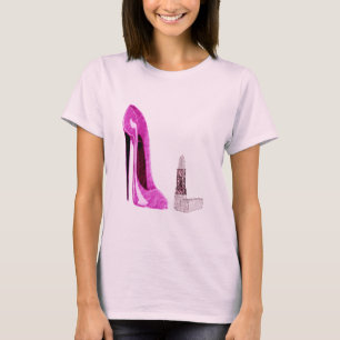 T-shirt Rouge à lèvres et art stylet rose de chaussure