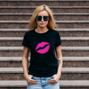 T-shirt Rouge à lèvres ombré noir et rose vif