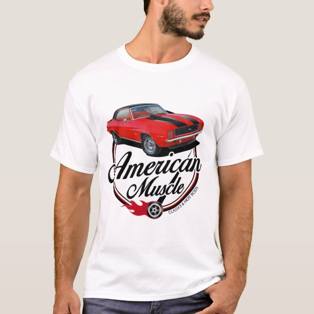 T-shirt Rouge américain Camaro de muscle (Devant)