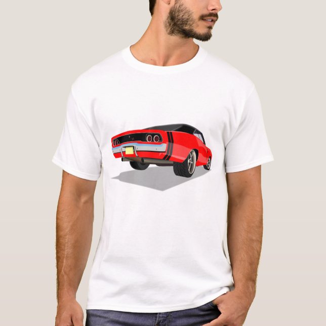 T-shirt Rouge avec chargeur des rayures noires le "68 (Devant)