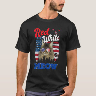 T-shirt Rouge blanc 4 juillet Drapeau américain Maine Coon
