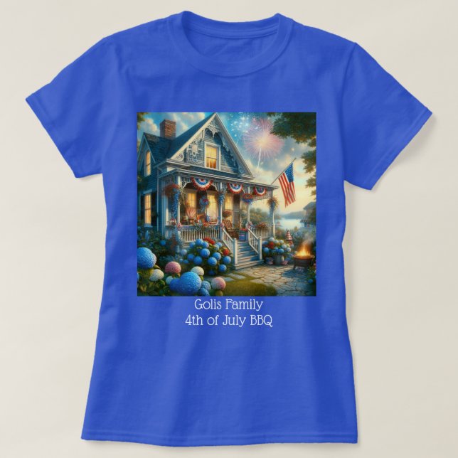 T-shirt Rouge Blanc Bleu 4 juillet  (Design devant)