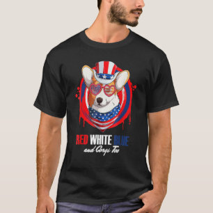 T-shirt Rouge Blanc Bleu & Corgi Trop Drapeau Américain 4