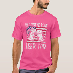 T-shirt Rouge Blanc Bleu Et Bière Trop 4 juillet Hommes Fe