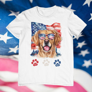 T-shirt Rouge blanc bleu Golden Retriever 4 juillet