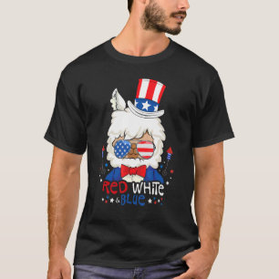 T-shirt Rouge Blanc Bleu Llama Feu D'Oeuvre Patriotique 4è