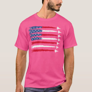 T-shirt Rouge Blanc Bleu Patriotique Drapeau Usa Avions De