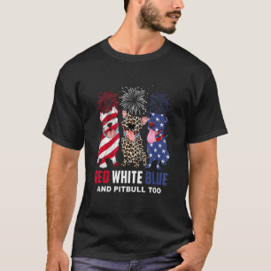 T-shirt Rouge Blanc Bleu & Pitbull Aussi Chien 4 Juillet