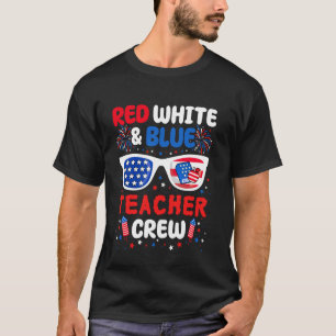 T-shirt Rouge Blanc Bleu Rétro Équipage d'enseignant 4 jui