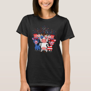 T-shirt Rouge Blanc Bleu Vache Drapeau Américain Fermier 4