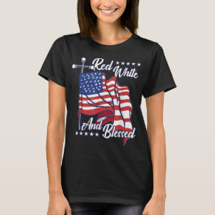 T-shirt Rouge Blanc et bienheureux USA Drapeau Christian J