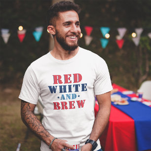 T-shirt Rouge Blanc et Bière Drôle 4 juillet Hommes