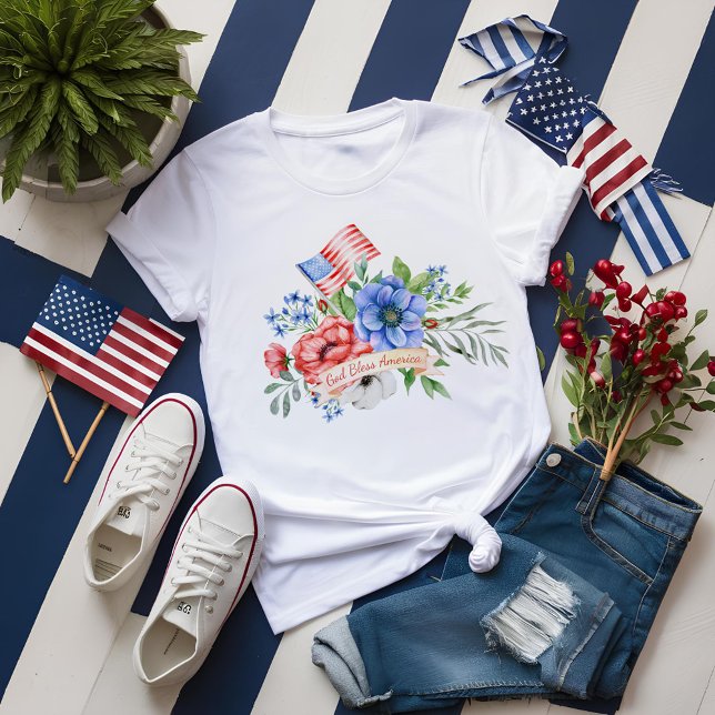 T-shirt Rouge blanc et bleu | Dieu bénisse l'Amérique (Créateur téléchargé)