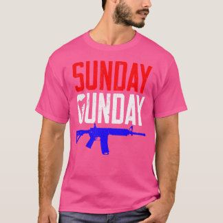 T-shirt Rouge Blanc Et Bleu Distorsion Dimanche Gunday Gun
