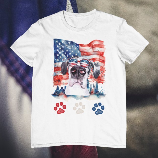 T-shirt Rouge blanc et bleu Grande Danse chien animal de c (Créateur téléchargé)