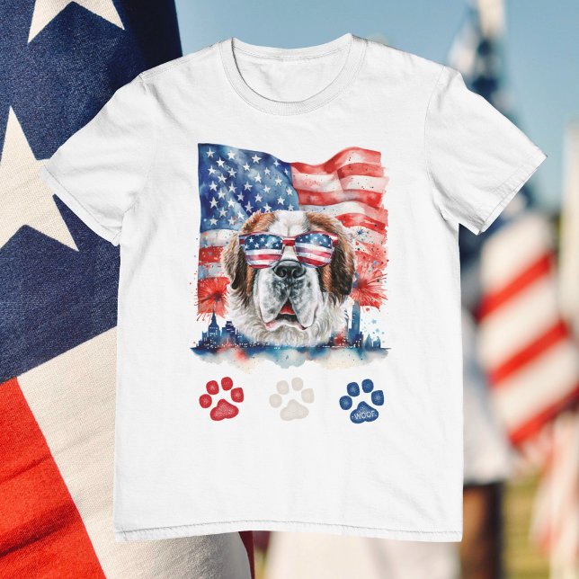 T-shirt Rouge blanc et bleu Saint Bernard 4 juillet chien (Créateur téléchargé)