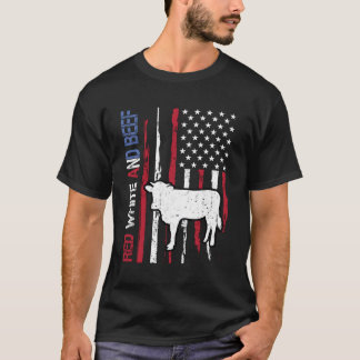 T-shirt Rouge Blanc Et Boeuf Usa Drapeau 4 juillet Vache