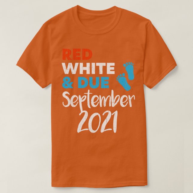 T-shirt Rouge blanc et échéance Septembre 2021 Grossesse A (Design devant)
