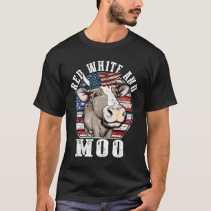 T-shirt Rouge Blanc Et Moo 4 juillet Vache Usa Farmer Drap
