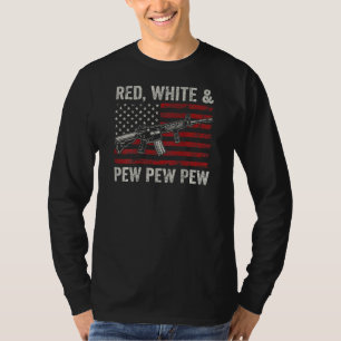 T-shirt Rouge Blanc Et Pew Patriotic Pro Gun Ar15 Rifle Us