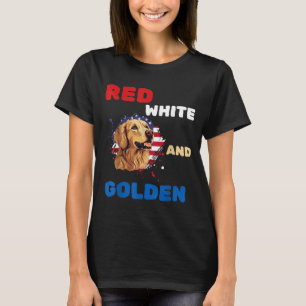 T-shirt Rouge Blanc et Retriever Golden Patriotique Améric