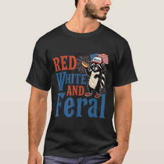 T-shirt Rouge Blanc Et Sauvage Drôle De Raton Laveur Améri