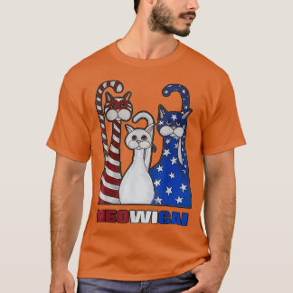 T-shirt Rouge Bleu Blanc Chat Drapeau Américain Patriotiqu