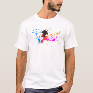 T-shirt Rouge, Bleu, Jaune, Noir, Peinture Magenta
