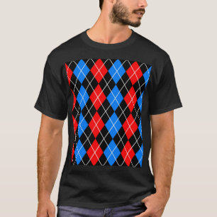 T-shirt Rouge Bleu Noir Argyle Design à carreaux 