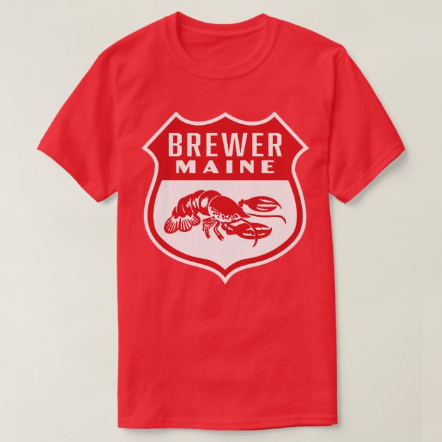 T-shirt Rouge Brewer Maine Retro Shield (Design devant)