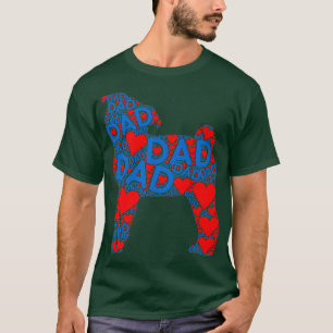 T-shirt Rouge Coeur Amour Bleu Papa mignon Chien Carlin Pa