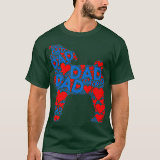 T-shirt Rouge Coeur Amour Bleu Papa mignon Chien Carlin Pa