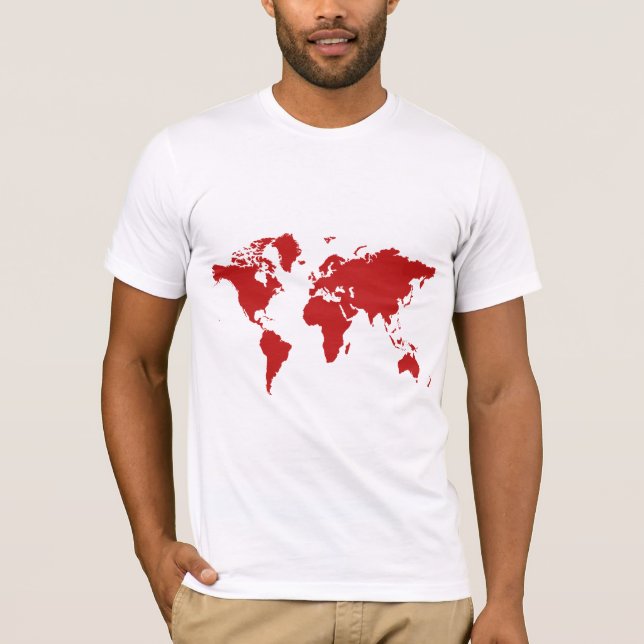 T-shirt rouge de carte du monde (Devant)