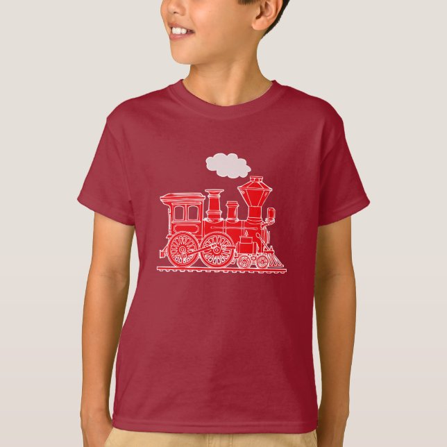 T-shirt rouge de train de locomotive à vapeur (Devant)