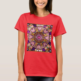 T-shirt rouge en verre rose, or et violet