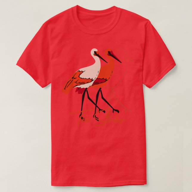 T-shirt Rouge et blanc Les cigognes (Design devant)