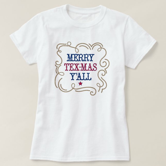 T-shirt Rouge et bleu Merry Tex-Mas Y'all (Design devant)