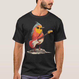 T-shirt Rouge-gorge Grincheux Avec Guitare Électrique Pour