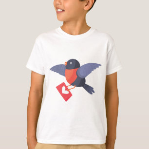 T-shirt Rouge-gorge volant avec lettre d'amour cœur rouge