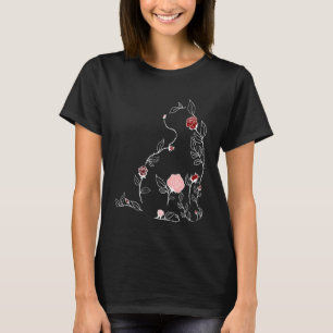 T-shirt Rouge Grenat Bourgogne Fleur Chat Rouge Grenat Bou