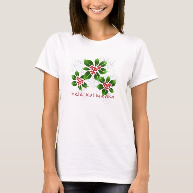 T-shirt Rouge hawaïen de Noël de Mele Kalikimaka de houx (Devant)