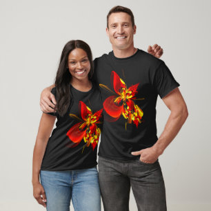 T-shirt Rouge Jaune Floral Moderne Résumé Modèle Art #10