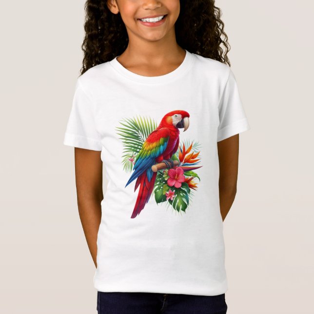 T-Shirt Rouge macaw tropical floral (Devant)