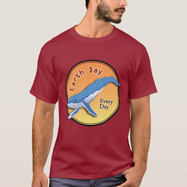 T-shirt rouge motif ronde Jour des terres baleine (Devant)