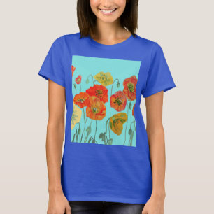 T-shirt Rouge Orange Populaire floral Aquarelle Aqua Art F
