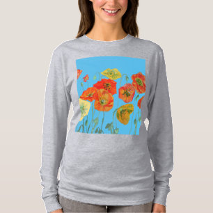 T-shirt Rouge Orange Populaire floral Aquarelle Art Flower