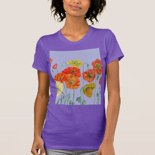 T-shirt Rouge Orange Populaire floral Aquarelle violette F