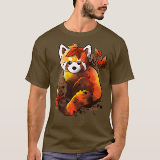 T-shirt rouge panda feuilles