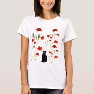 T-shirt Rouge Poppy Cute Chat Floral